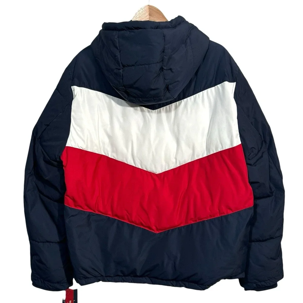 Tommy Hilfiger Men's Quilted Stand Collar Jacket Size L Midnight/Ice/Red Puffer